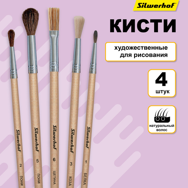 Набор кистей Silwerhof Монстрики (5шт): белка №1, коза №3, пони №2 и 5 ...