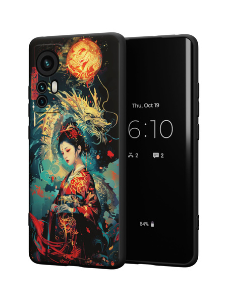 Силиконовый чехол Mcover для Xiaomi 12X (Сяоми 12Х), Гейша с драконом ...