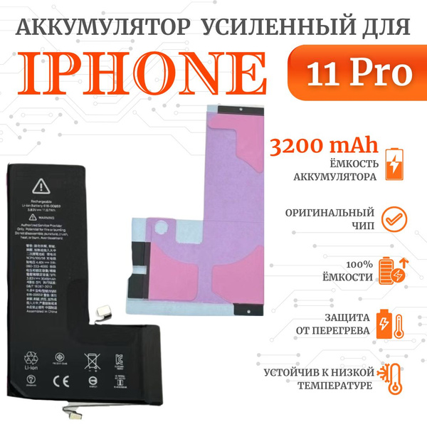 Аккумулятор iPhone 11 pro усиленная емкость 3200мАч Premium - купить с ...