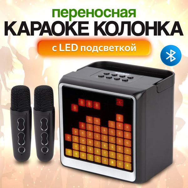 Караоке система для дома портативная SD-509 черная с двумя микрофонами ...