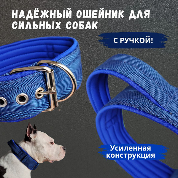 Ошейник с ручкой широкий на пряжке, усиленный, для средних и крупных ...