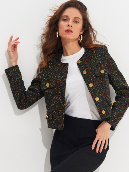 стильный женский твидовый жакет крупным планом