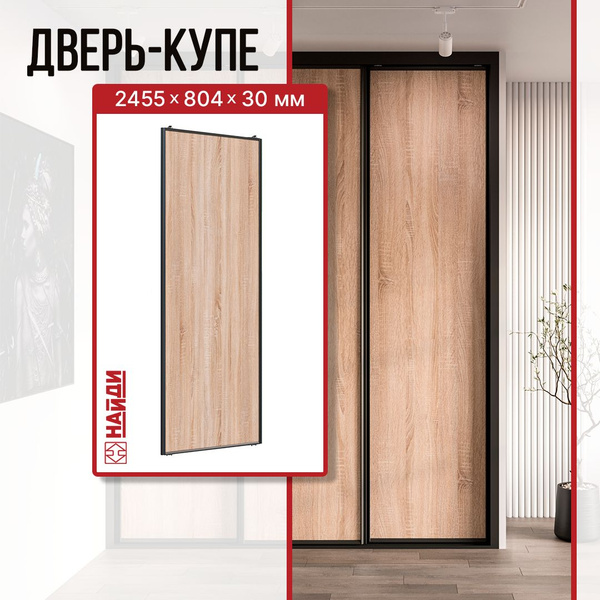 Дверь-купе 80,4*245,5*3 см Дуб Сонома, Черный муар /Сталь/ - купить с ...