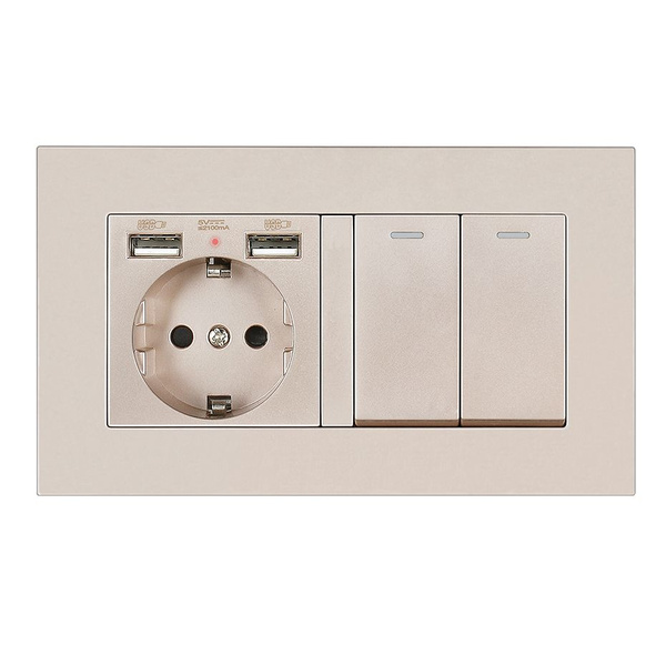 Выключатель механический с розеткой, 2 USB ,1 розетки 2 клавиша ,146mm ...