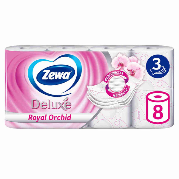 Туалетная бумага Zewa Deluxe Орхидея, 3 слоя, 8 рулонов - купить с ...