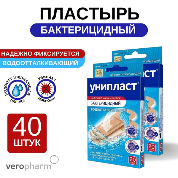 Набор лейкопластырей бактерицидных 40 шт., Унипласт, 1,9х7,2 см ...