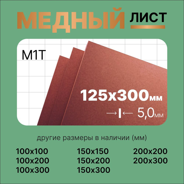 Медный лист 125х300мм 5мм. Марка М1Т (твердая). - купить с доставкой по ...
