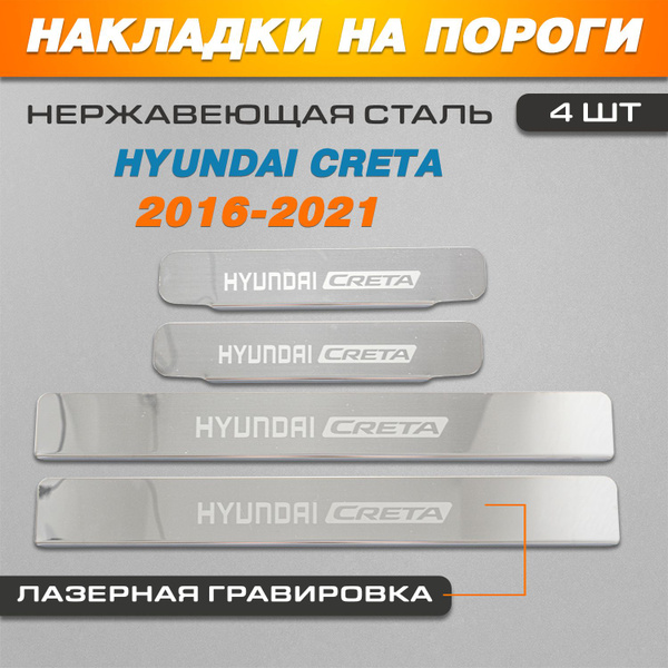 Накладки на пороги ГРАВИРОВКА (КРЫЛЬЯ) Хендай Крета 1 (2016-2021 ...