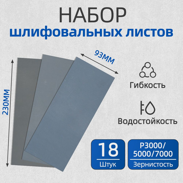 Наждачная бумага набор 230х93мм Р3000/P5000/P7000 Шкурка шлифовальная ...