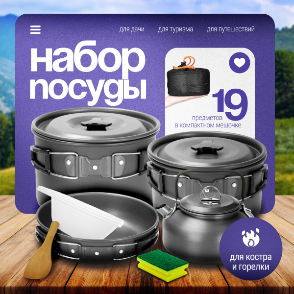 Набор посуды туристический, походный набор посуды, Sir Grill, 19 ...