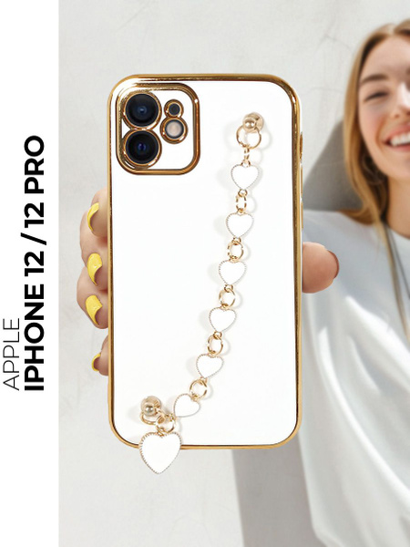 Силиконовый чехол на Apple iPhone 12 с цепочкой сердечки белый купить ...