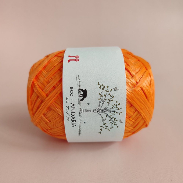 Рафия для вязания Hamanaka Eco Andaria, цвет 98 (оранжевый неон), 40 гр ...