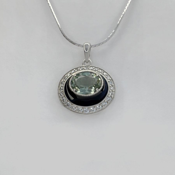 KAPLI jewelry подвеска с натуральным зеленым аметистом, эмалью и ...