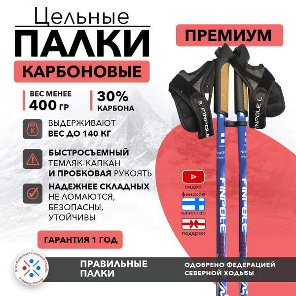 Палки для скандинавской ходьбы ER , цельные, карбоновые, 105 см ...