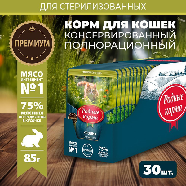 Влажный корм для кошек Родные Корма стерилизованных и кастрированных ...
