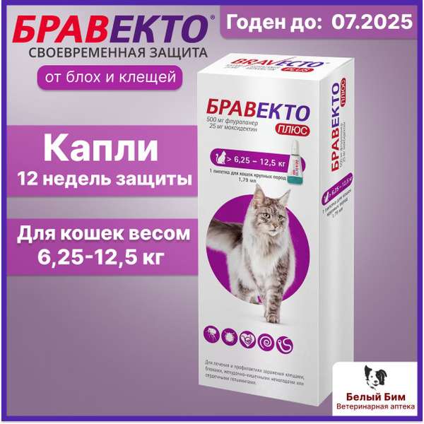 Бравекто Спот Он 500 мг для кошек крупных пород, пипетка 1,79 мл ...