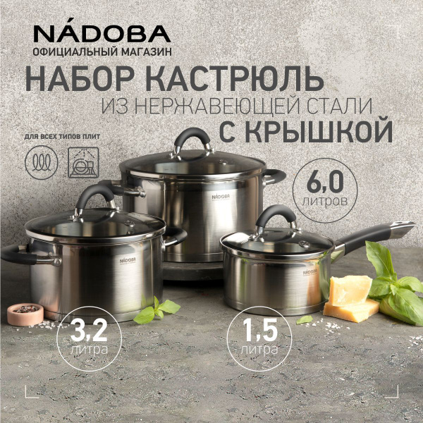 Характеристики Набор кастрюль из нержавеющей стали с ковшом 6 предметов ...