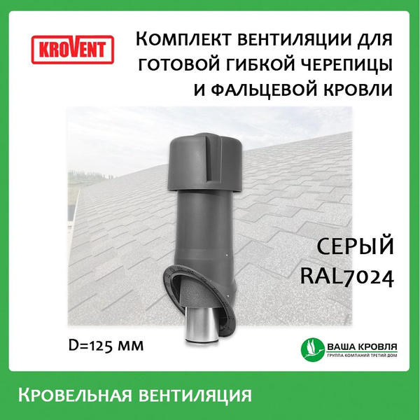 Комплект вентиляции Krovent 125/из/500 для гибкой готовой и фальцевой ...