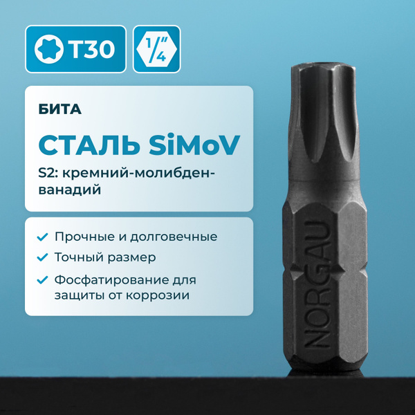 Бита Torx T30 NORGAU Industrial из высокопрочной SiMoV стали S2, под ...