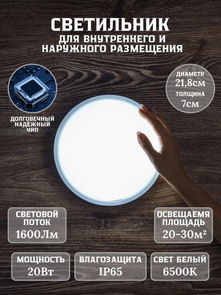 Светильник настенный влагозащищенный 20 Вт, Круглый купить на OZON по ...