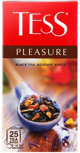 Чай Tess Pleasure черный с шиповником и яблоком в пакетиках 25х1.5г ...