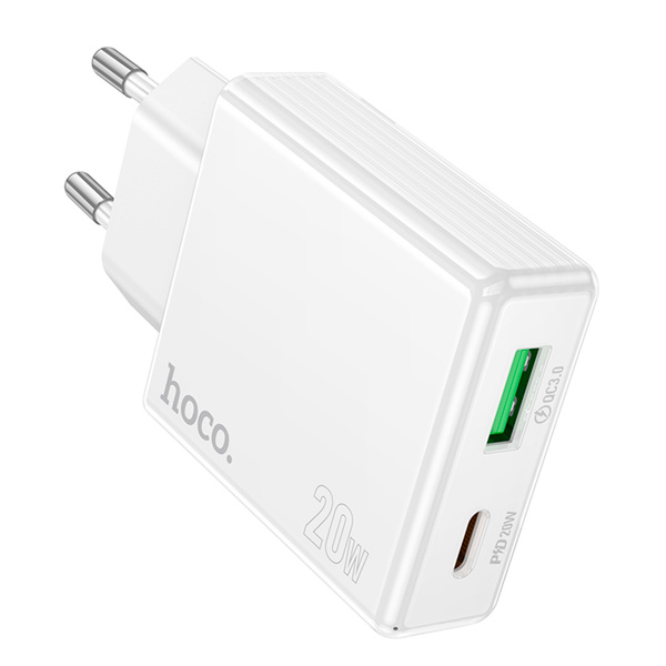 Сетевое зарядное устройство hoco 1 USB 3.0 QC+1 PD 20W (C142A), белый ...