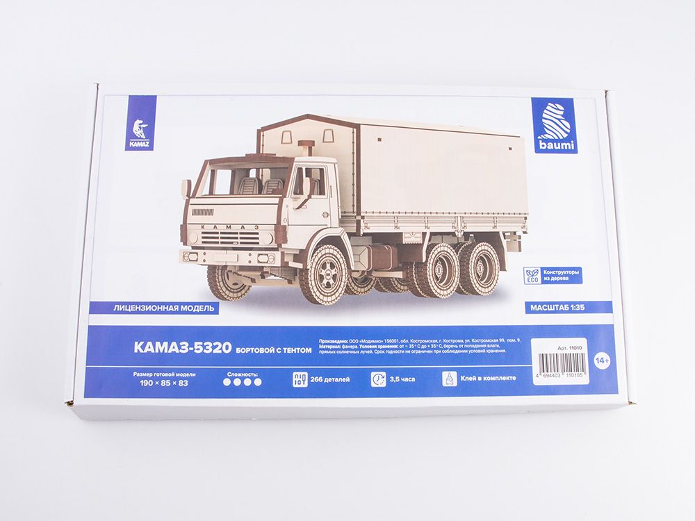 Baumi Сборная модель из дерева КАМАЗ-5320 бортовой с тентом, 1/35