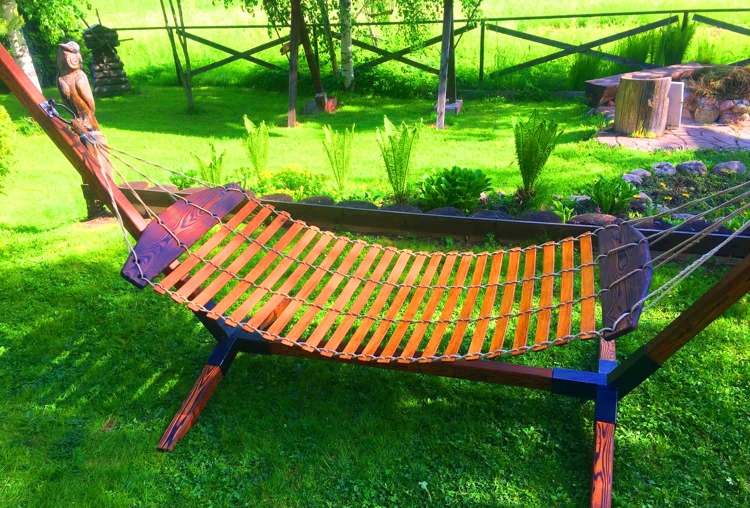 Гамак hammock из армированного каната со стойками для детской площадки