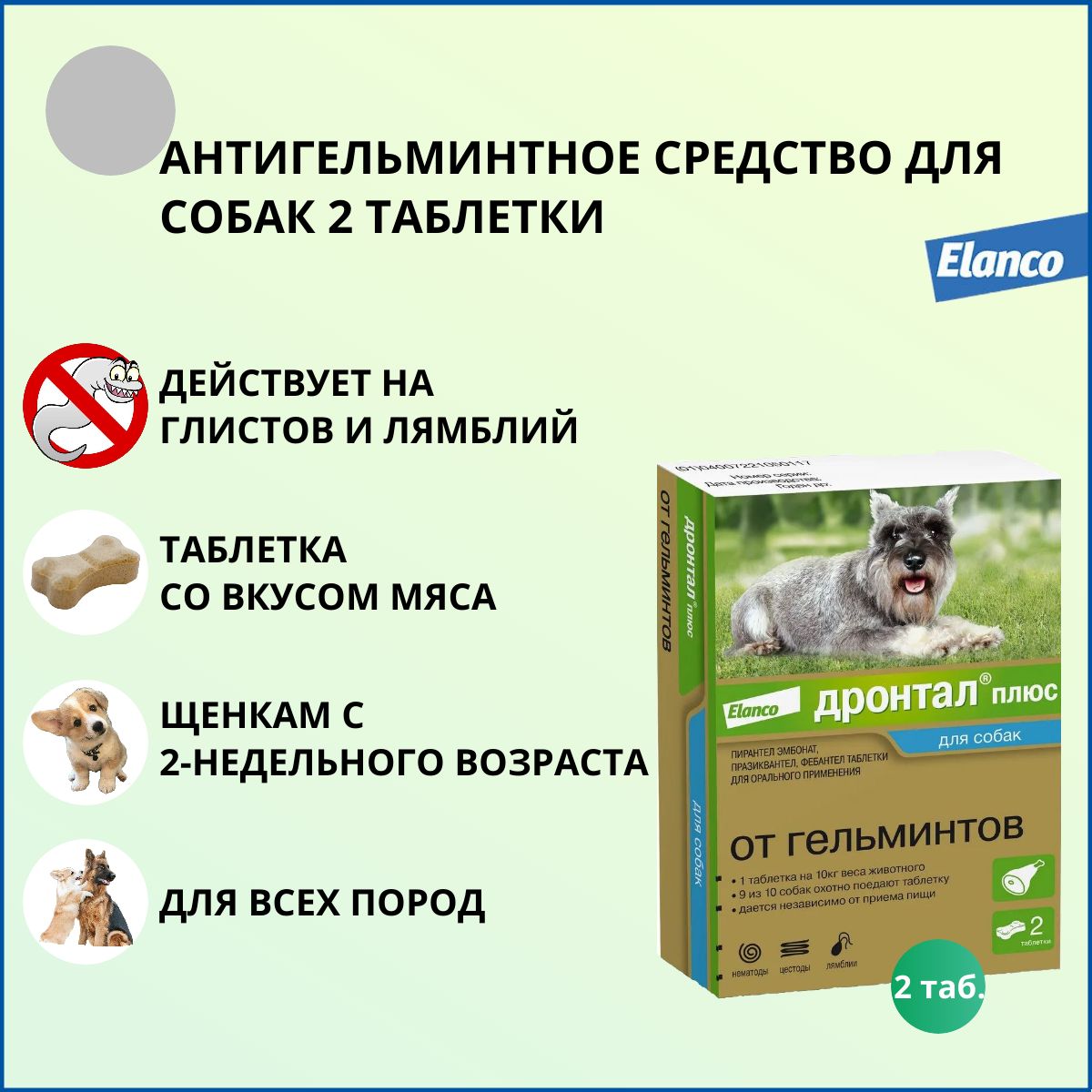 Таблетки Elanco Дронтал антигельминтик для собак, 2 табл. - купить с  доставкой по выгодным ценам в интернет-магазине OZON (585866997)