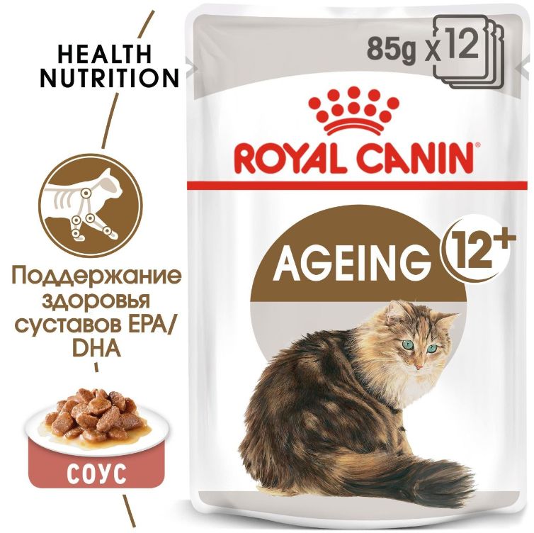 Royal canin 12 для кошек. Корм влажный для пожилых кошек Royal Canin ageing 85г соус пауч. Роял Канин для кошек 12+ паучи. Роял Канин ageing 12+. Royal Canin ageing +12 паучи для кошек.