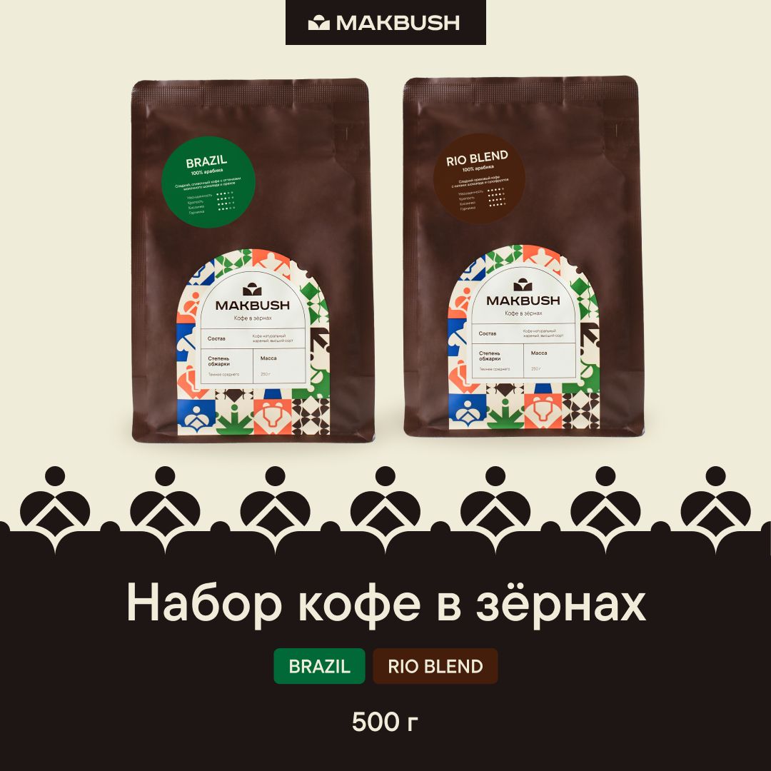 Набор кофе в зернах MakBush (2 шт х 250 гр) BRAZIL и RIO BLEND, арабика, свежеобжаренный