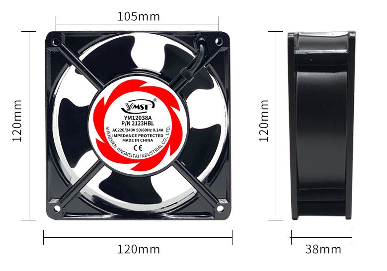 Вентилятор220в120х120х38ммYM12038HBL(B-подшипниккачения)