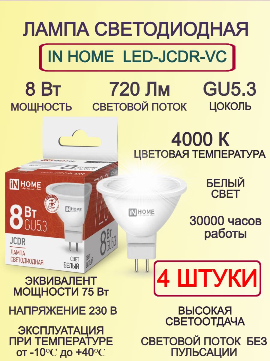 СветодиоднаялампаInHomeMR168Вт.4000K.(4шт.)