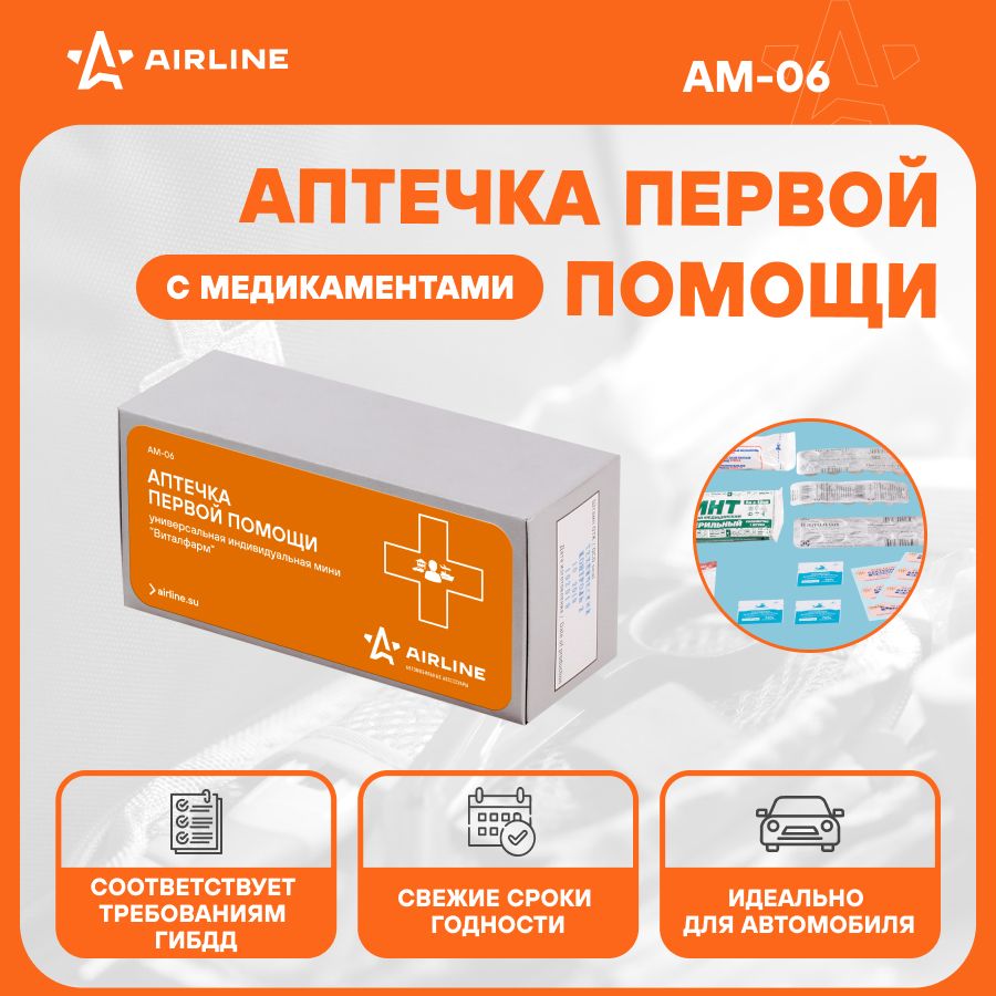 Аптечка автомобильная укомплектованная / пластиковый футляр AM-06 AIRLINE