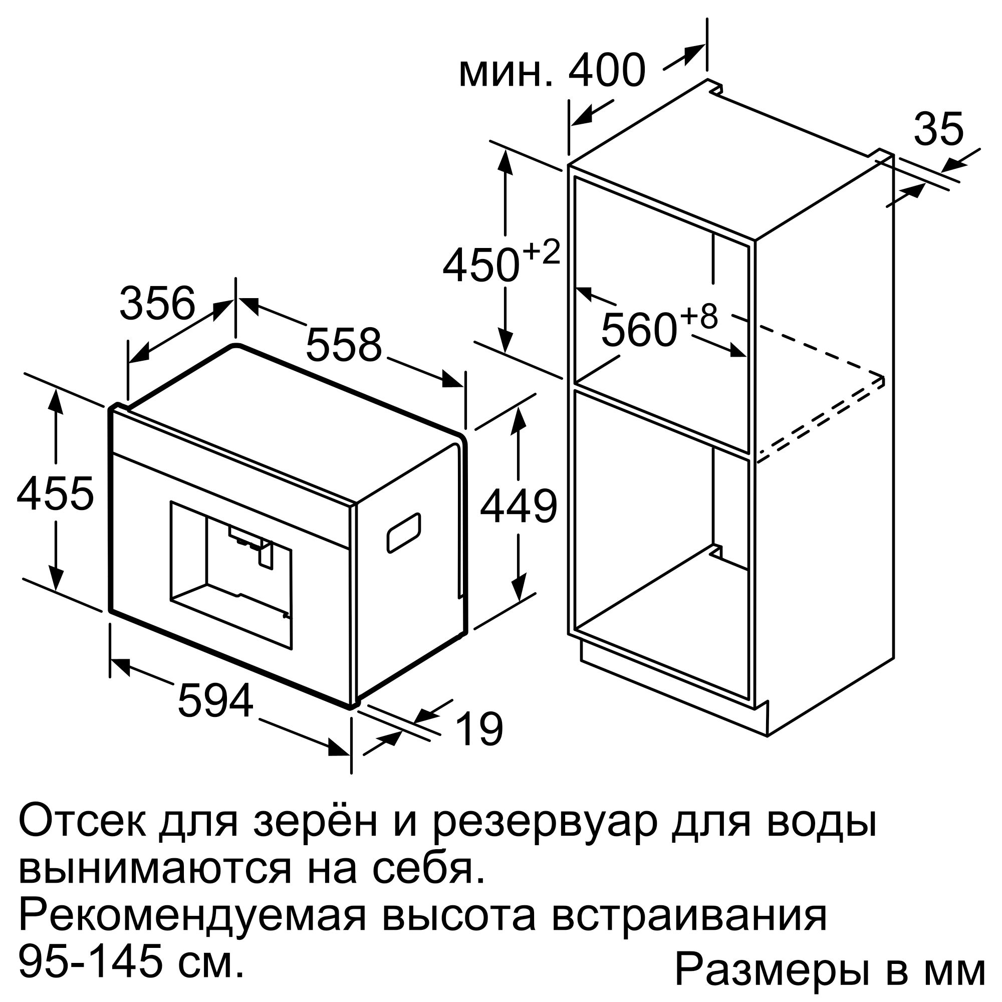 Встраиваемая кофемашина для кухни размеры