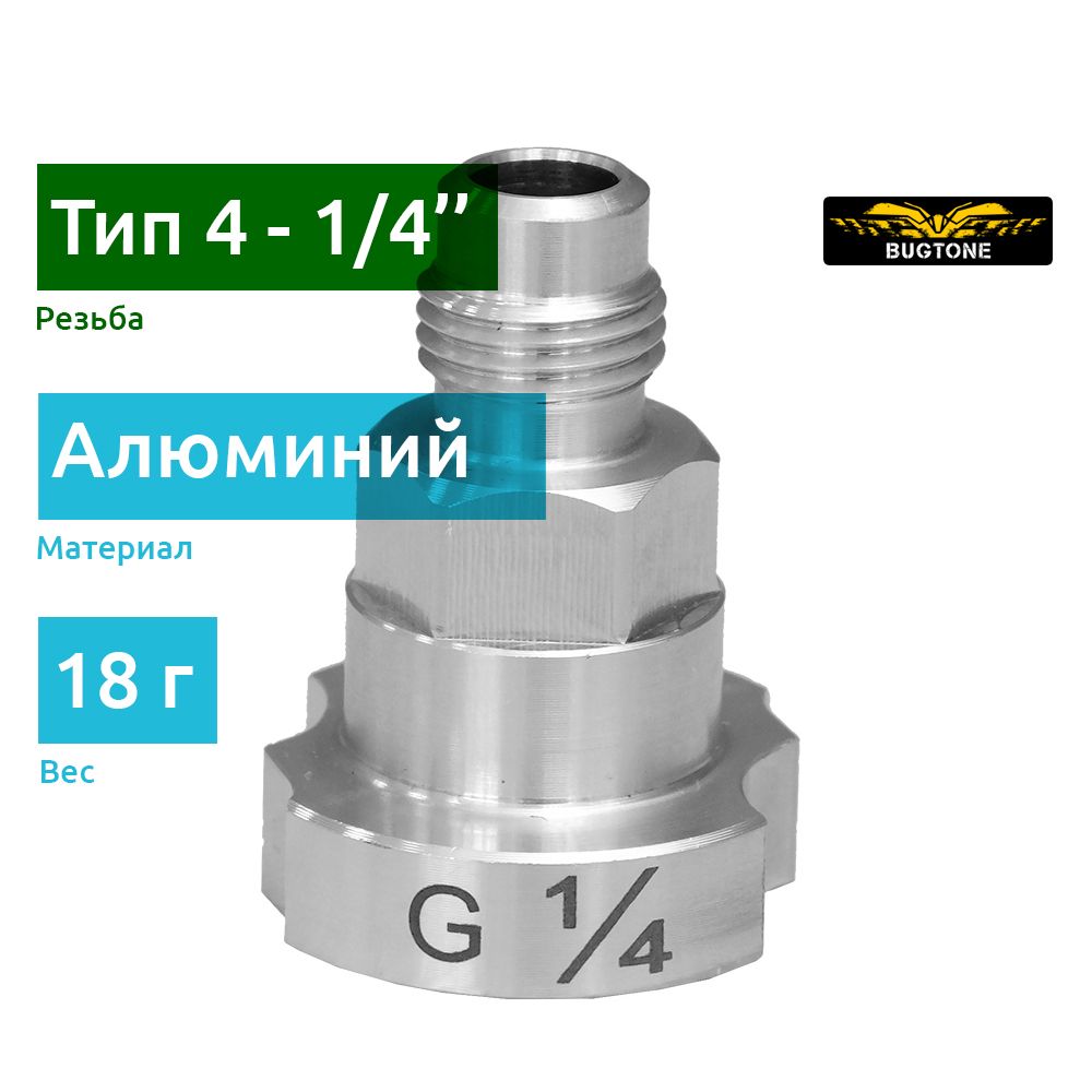 Адаптер PPS алюминиевый, переходник ТИП 4 резьба наружная G1/4'' для краскопультов Iwata: Supernova, Kiwami 4, Wider4 / BUGTONE