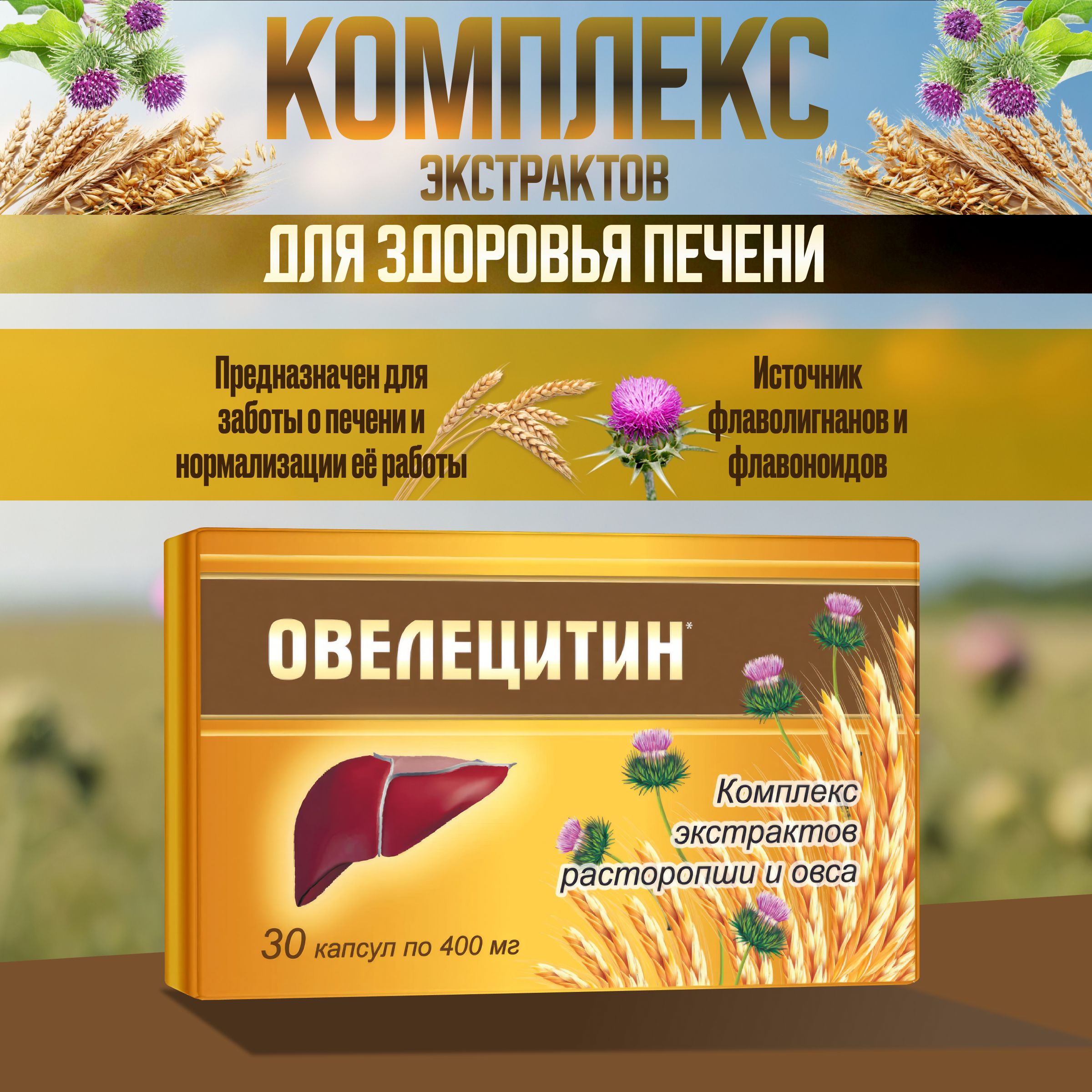 Овелецитин. Комплекс экстрактов расторопши и овса 30 капсул по 400 мг -  купить с доставкой по выгодным ценам в интернет-магазине OZON (1087652426)