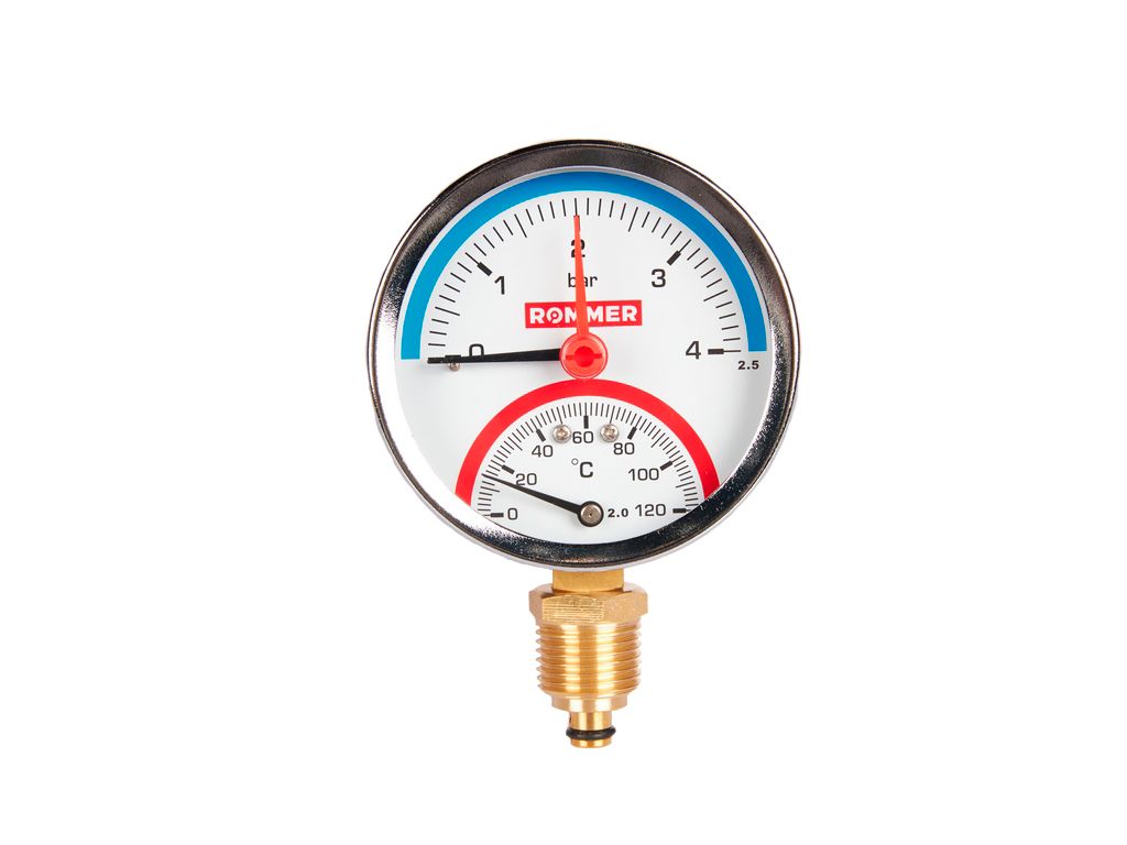 Термоманометр радиальный в комплекте с автоматическим запорным клапаном ROMMER RIM-0006-800415 корпус Dn 80 мм 1/2", 0...120 C, 0-6 бар