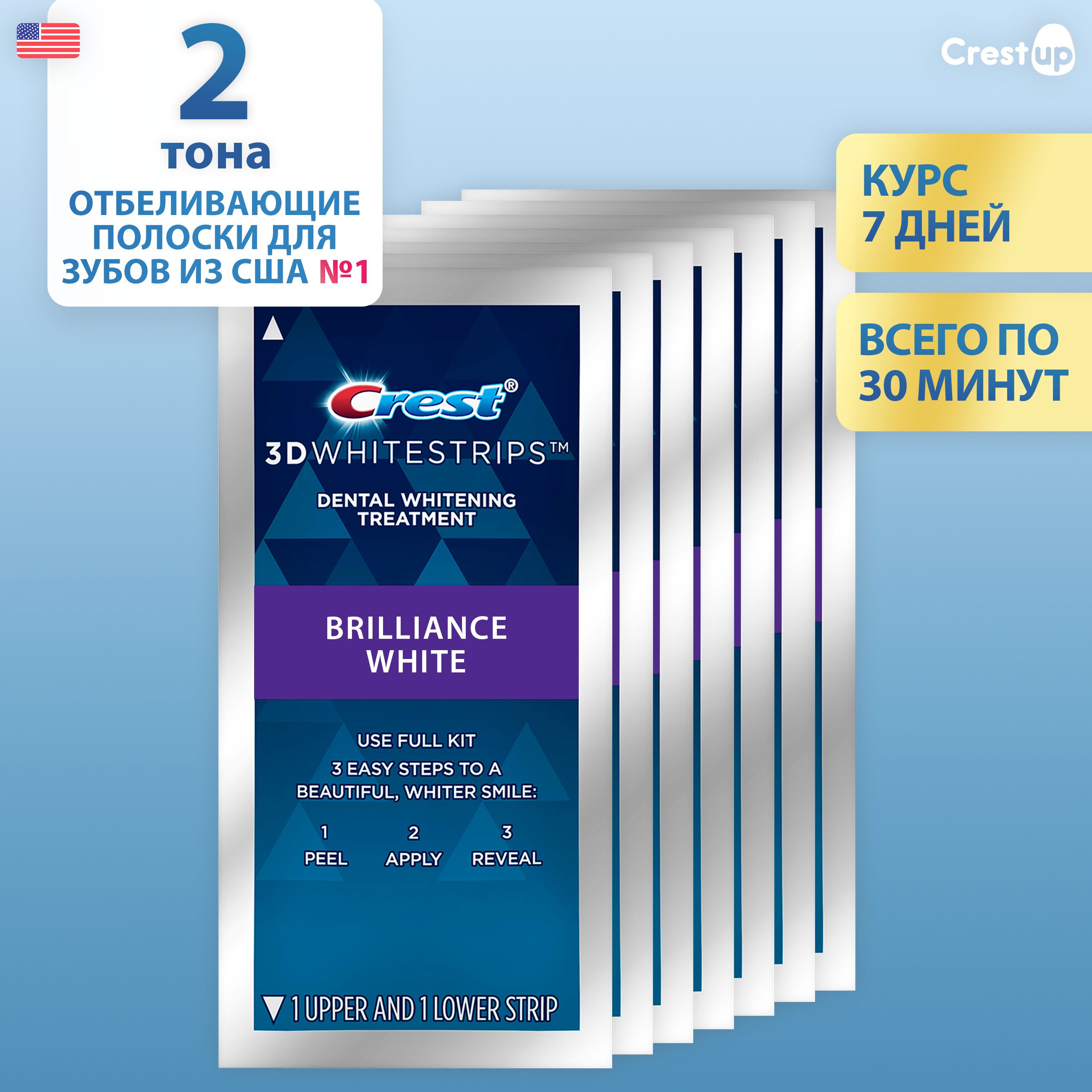 Отбеливающие полоски для зубов Crest 3D Whitestrips Brilliance White (8 пакетиков)