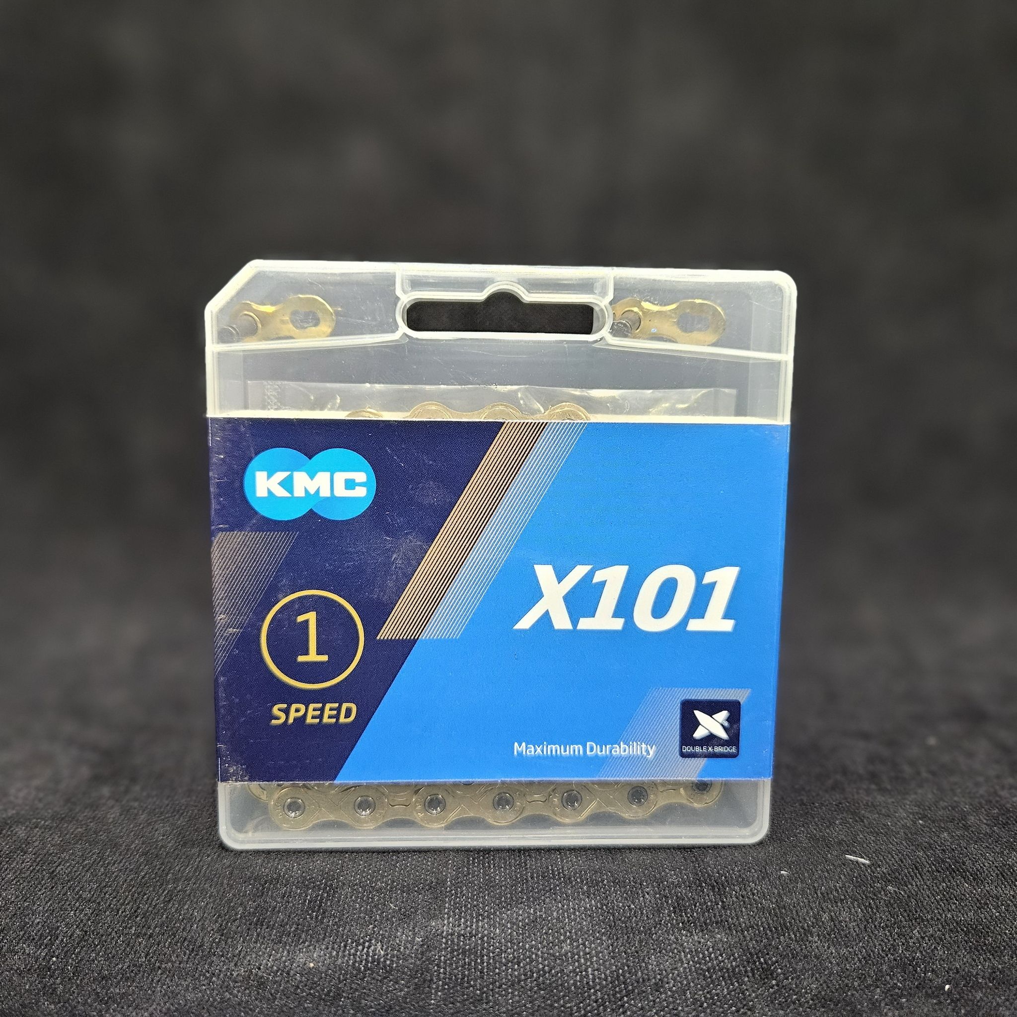 Цепь велосипедная KMC X101 Gold, 1 ск., 112 зв., 1/2"x1/8", с замком