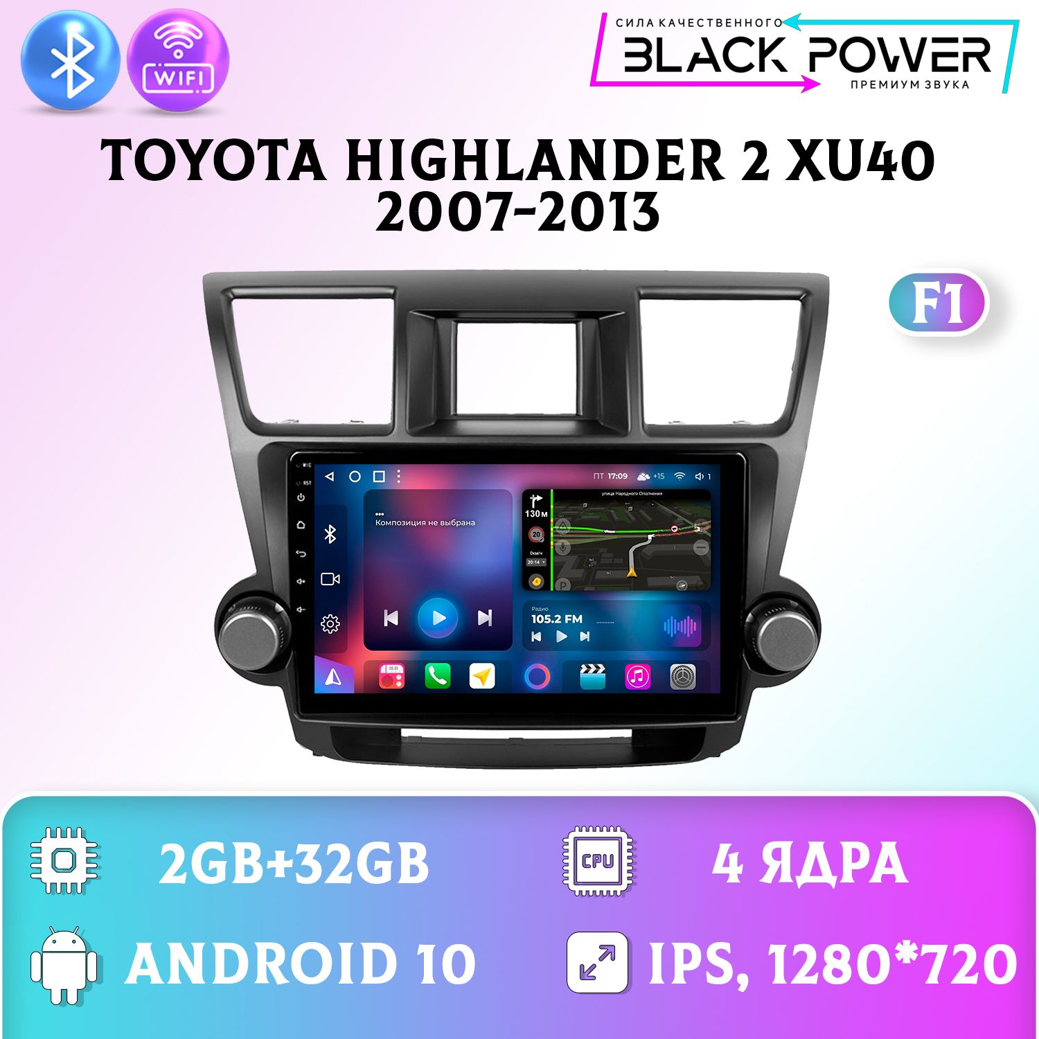 Штатная магнитола Андроид/2+32GB/ Toyota Highlander 2 XU40 F1 /Тойота Хайлендер 2 2+32GB магнитола Android 10 2din головное устройство мультимедиа