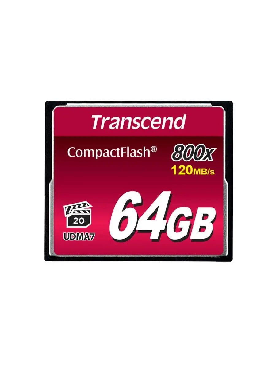 КартапамятиCompactflashCFTranscend64GB800xUDMA7TS64GCF800,VPG-20,compactflash,флэшнакопитель,64Gb/64Гб/64Гб,компактфлэш,компакт