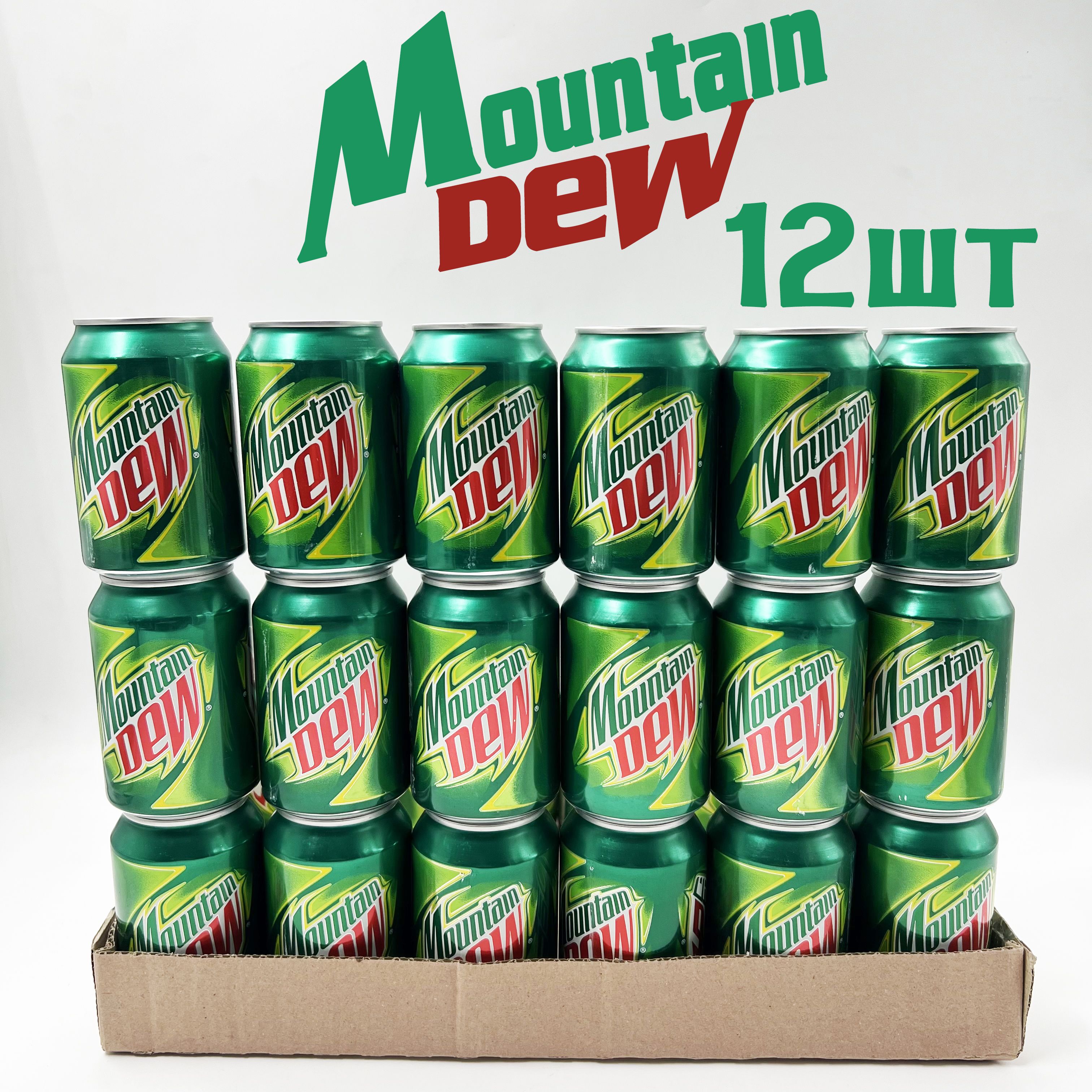 Mountain Dew, 0.3 л, 12 шт, банка, газированный напиток Маунтин Дью