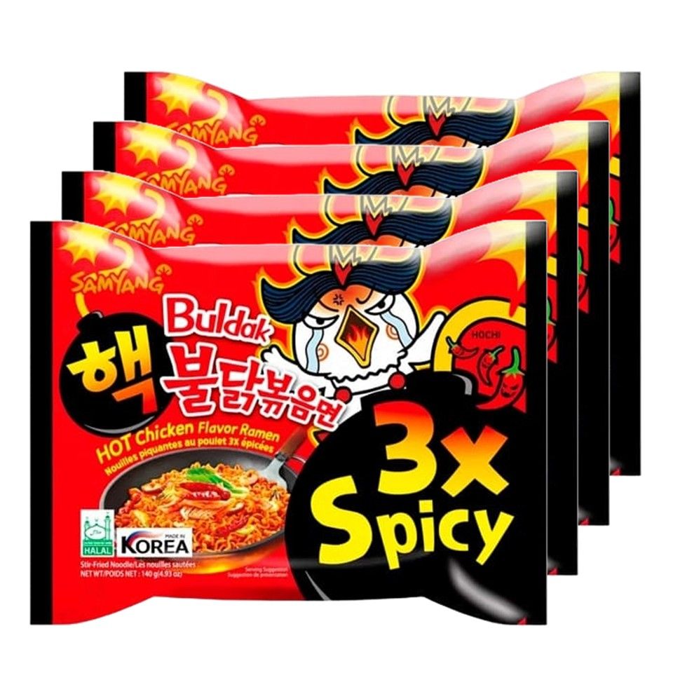 ЛапшабыстрогоприготовленияSAMYANG3xspicyЭКСТРЕМАЛЬНООСТРАЯ140г*4шт