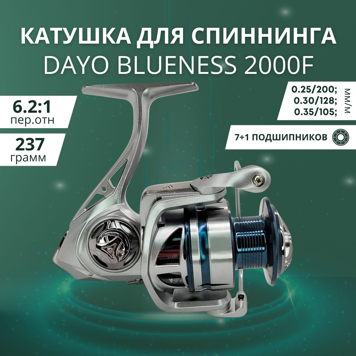 КатушкаDAYOBLUENESS2000F,дляспиннинга,безынерционная.Катушкаспиннинговаядляпоплавочнойудочкииматчевогоудилищадляловлищуки,судака,форелииокуня(твичингиджиг)