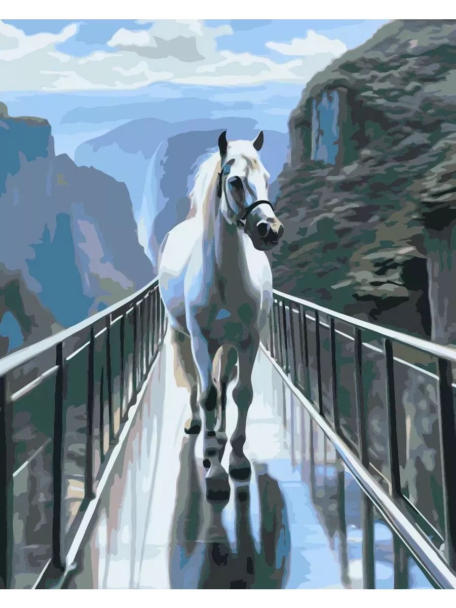 Картина по номерам Белая лошадь Размер 40х50, на холсте на деревянном подрамнике, Акриловые краски