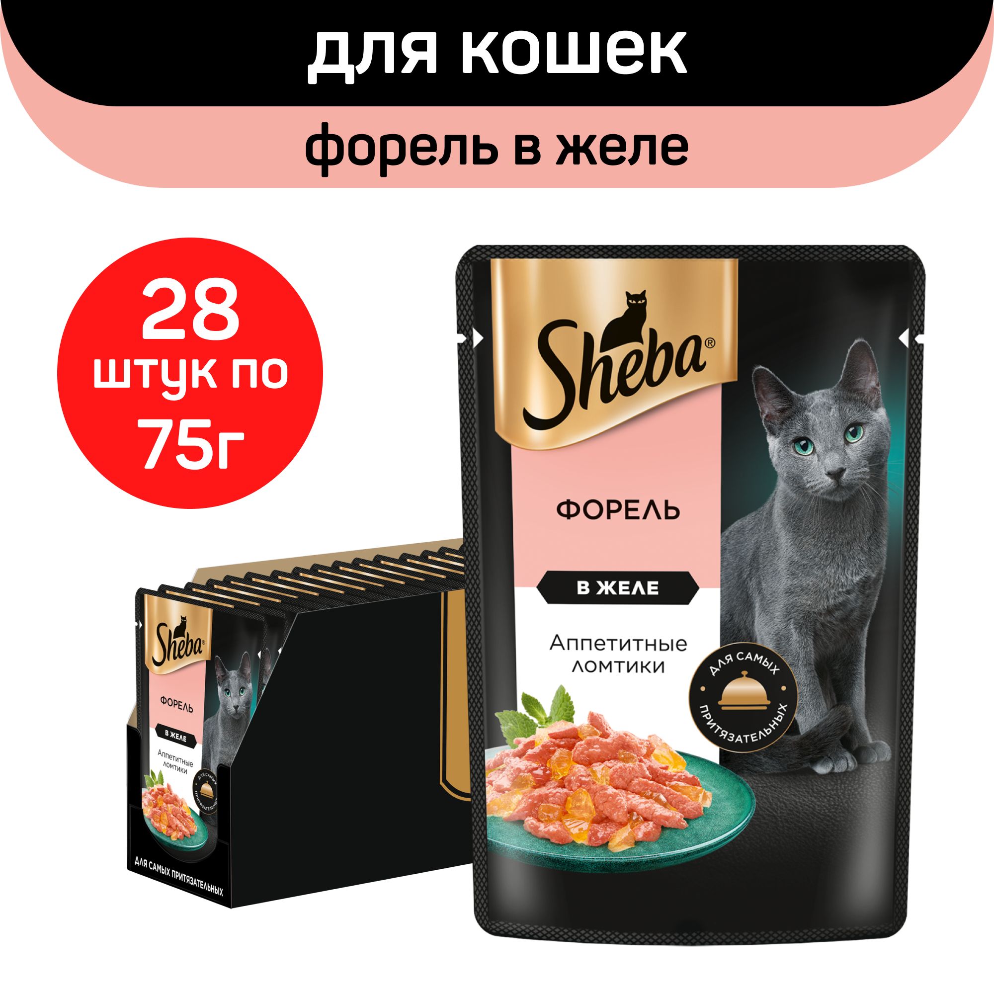 Влажный корм для кошек Sheba, ломтики в желе с форелью, 28шт х 75г - купить  с доставкой по выгодным ценам в интернет-магазине OZON (1399980570)