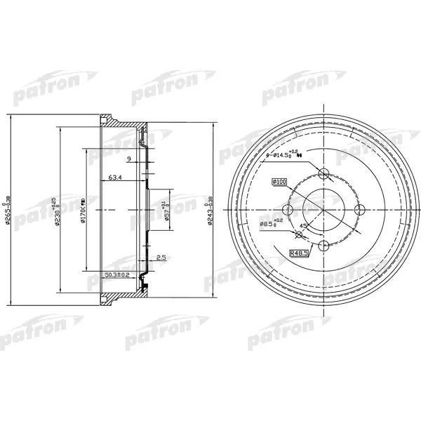 Барабан тормозной задн PATRON PDR1551, oem 0568063