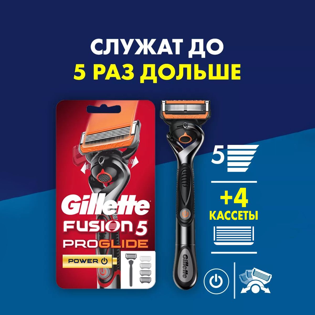 Бритвенный станок мужская бритва Gillette Fusion5 ProGlide Power + 5 сменных кассет Fusion5 ProGlide Power