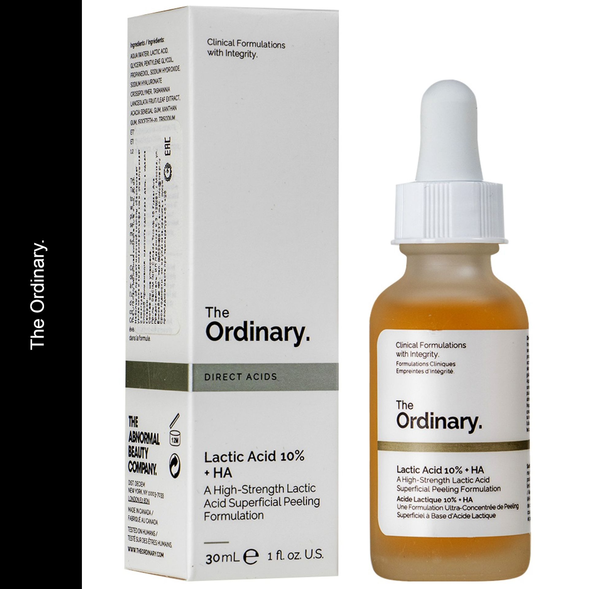 Сыворотка-пилинг для лица Lactic Acid 10% + HA The Ordinary, объём 30 мл, с молочной кислотой обеспечивает мягкое отшелушивание и выравнивает тон лица